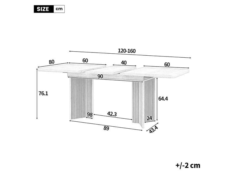  Ensemble table à manger extensible 120-160 cm + 6 chaises beiges purotin – piètement en v, rainurage vertical  - Conforama W