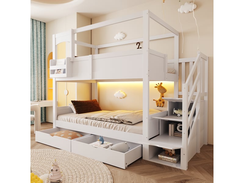  Lit jeune, 253x95x180 cm, rangement intégré, tiroirs, blanc LDB00609AAK-conf-NEW - Conforama D