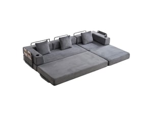 Canapé convertible 277.5x92.5x60 cm 3 places avec porte-gobelets et poches latérales — gris foncé sans matelas