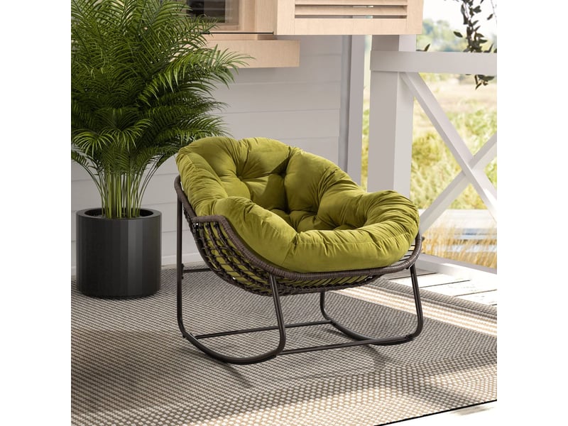  Fauteuil de jardin rotin d'extérieur chaise berçante coussin rembourré fauteuil inclinable vert olive  - Conforama A