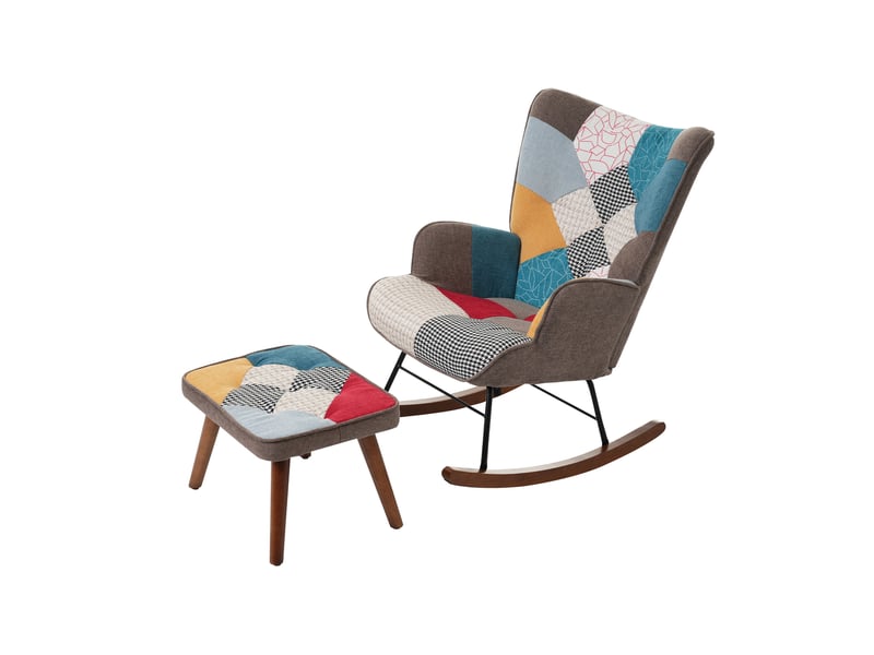  Fauteuil à bascule avec repose-pieds fauteuil de relaxation scandinave rembourré fauteuil de lecture salon pieds en bois  - Conforama A