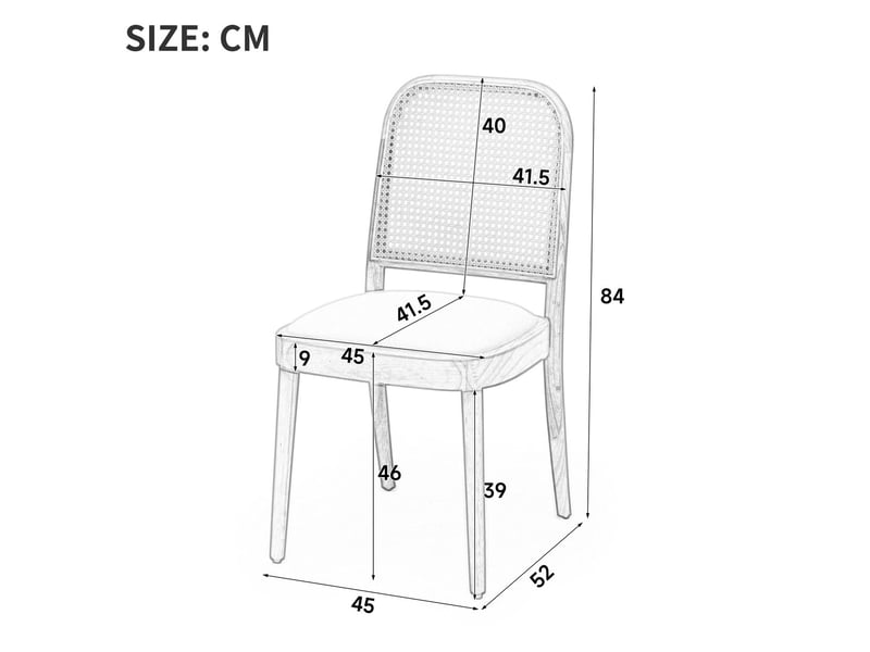 Lot de chaises revêtement en lin chaise repas 4 chaises structure en bois massif dossier en rotin assise confortable et respirante style moderne - Conforama C