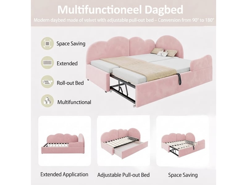  Lit jeune, 205,5x188,5x88 cm, extensible, rose LDU00639AAH-conf-NEW - Conforama W