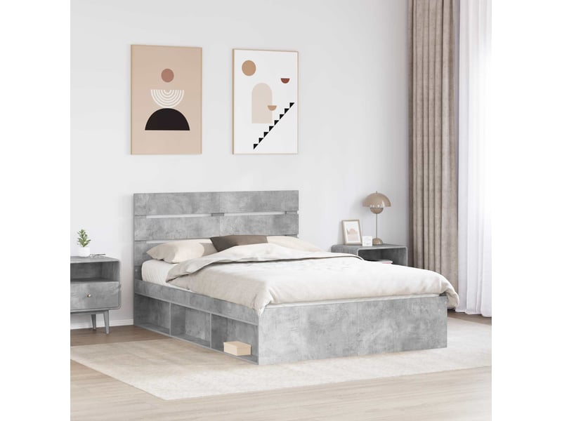  Lit double- lit adulte -  cadre de lit gris béton 150 x 200 cm bois de pin massif  - Conforama B