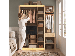 Armoire vestiaire d'entrée avec miroir et led 155x47x200 cm mdf chêne anthracite