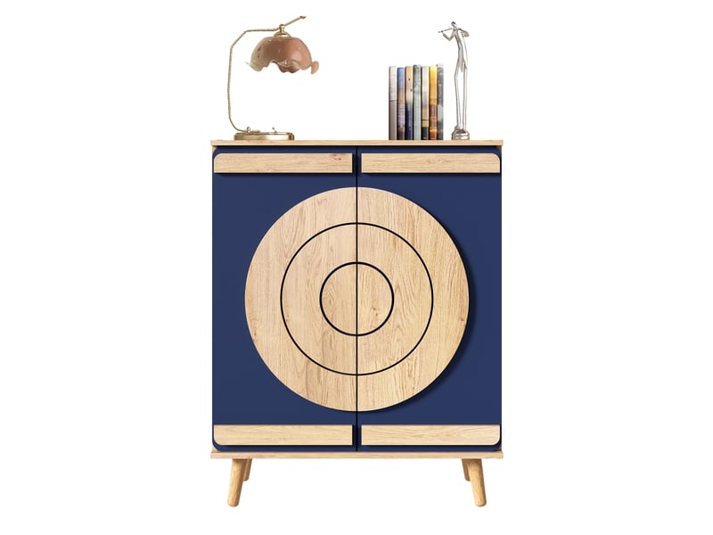  Meuble à chaussures design moderne 76x37x98.5 cm, portes rondes géométriques, rangement stable pour entrée  - Conforama A