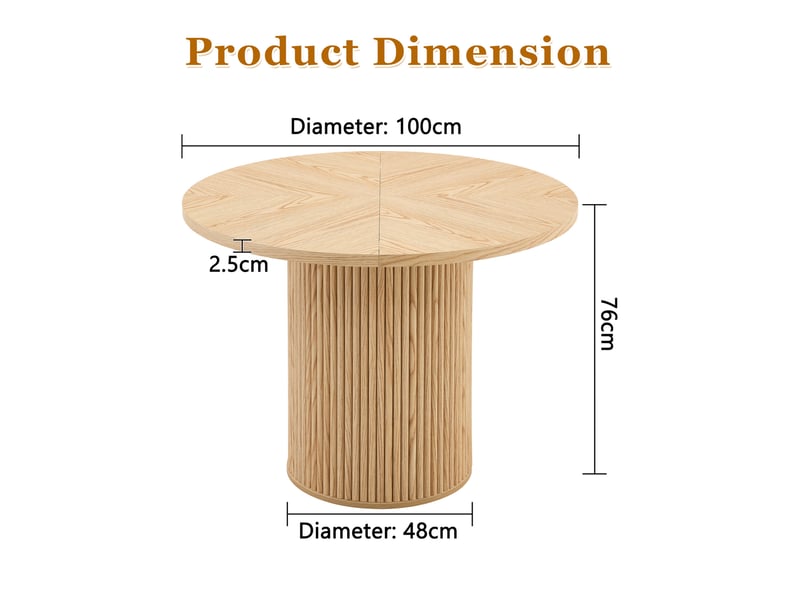  Table de salle à manger ronde avec plateau 4 segments et pied de rangement pour cuisine, bois naturel, ø 100 cm  - Conforama E