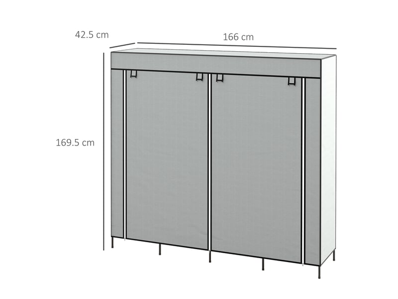  Armoire en tissu, portes, 2 tringles, 10 compartiments, grise  - Conforama D