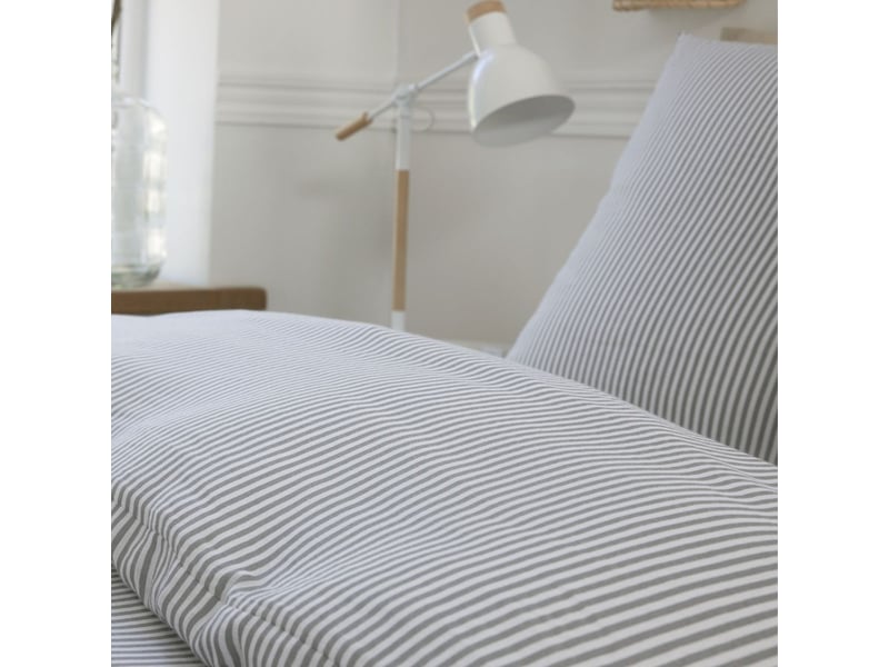  Parure housse de couette 240x220cm + 2 taies motif rayé gris et blanc 100% gaze de coton - alyana ALYANA - Conforama D