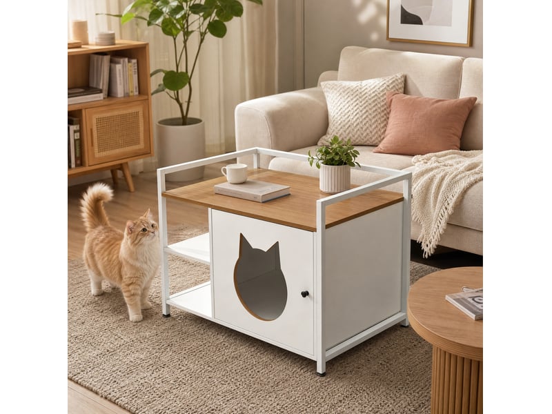  Meuble dissimulé avec niche intégrée et 2 étagères ouvertes, pour salon ou chambre, blanc chêne clair  - Conforama D