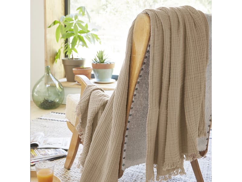  Plaid 180x220 cm gaze de coton terra ficelle PD25208 - Conforama B