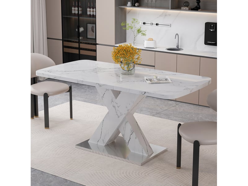  Table de salle à manger extensible avec plateau effet marbre et base en métal pour salle à manger 160 × 80 × 76,5 cm  - Conforama B