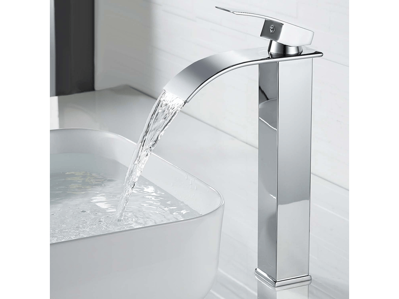  Robinet de lavabo cascade en argent chromé, mitigeur d'évier avec bec haut 232 mm, robinet cascade en argent chromé g 38  - Conforama E