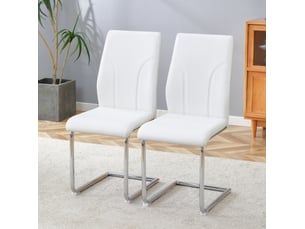 Chaise de salle à manger lot de 2 en pu blanc avec pieds métal argenté