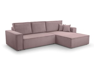 Canapé d'angle réversible convertible <strong>AX LIVING </strong> <strong>CedriaMini</strong> 4 places Velours côtelé rose avec coffre de rangement