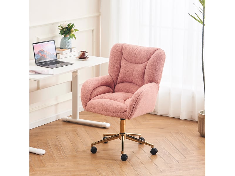  Chaise de bureau 64x62x97 cm réglable en tissu teddy rose  - Conforama E