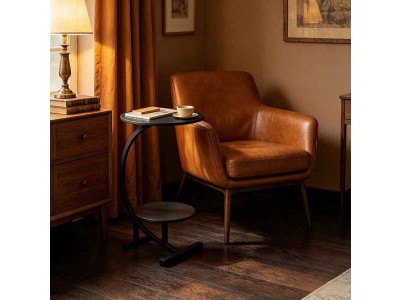  Table d'appoint ø40 + ø30 x 66 cm en mdf et métal avec deux plateaux noire chicfurn  - Conforama C