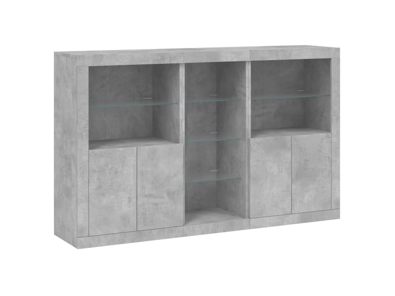  Buffet - bahut - meuble de rangement avec lumières led gris béton 162x37x100 cm  - Conforama C