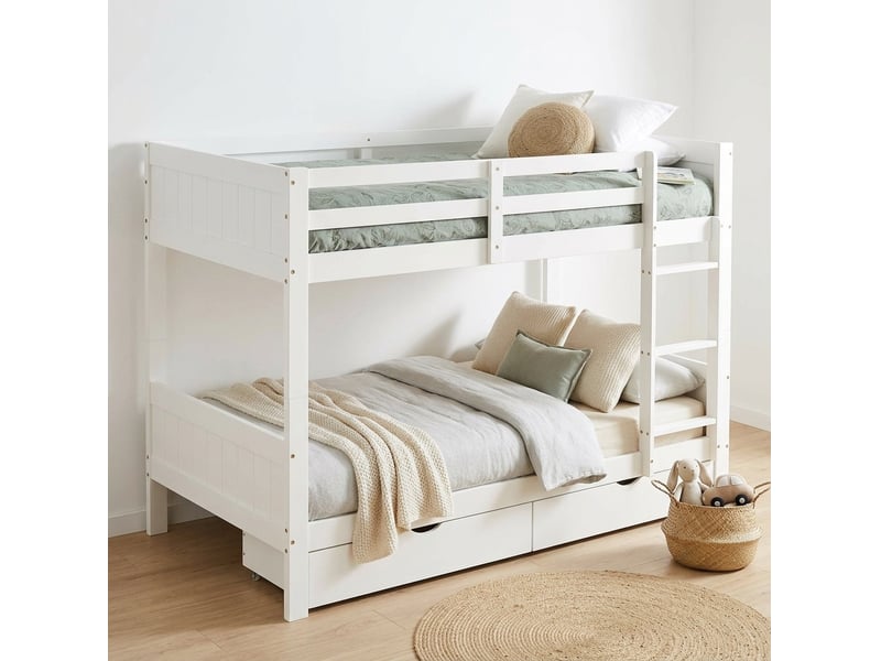  Lit superposé enfant 90x200 cm séparable avec 2 tiroirs coloris blanc  - Conforama B