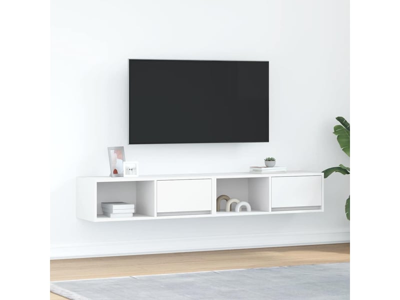  Lot de 2 meuble tv bas salon blanc 80x31x25,5 cm bois d'ingénierie shl9598  - Conforama B