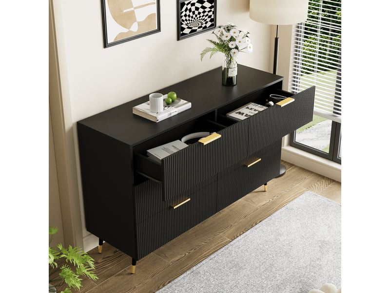  Buffet cuisine, armoire avec 6 tiroirs, 120 x 40 x 77 cm, meuble de rangement, commode, noir  - Conforama D