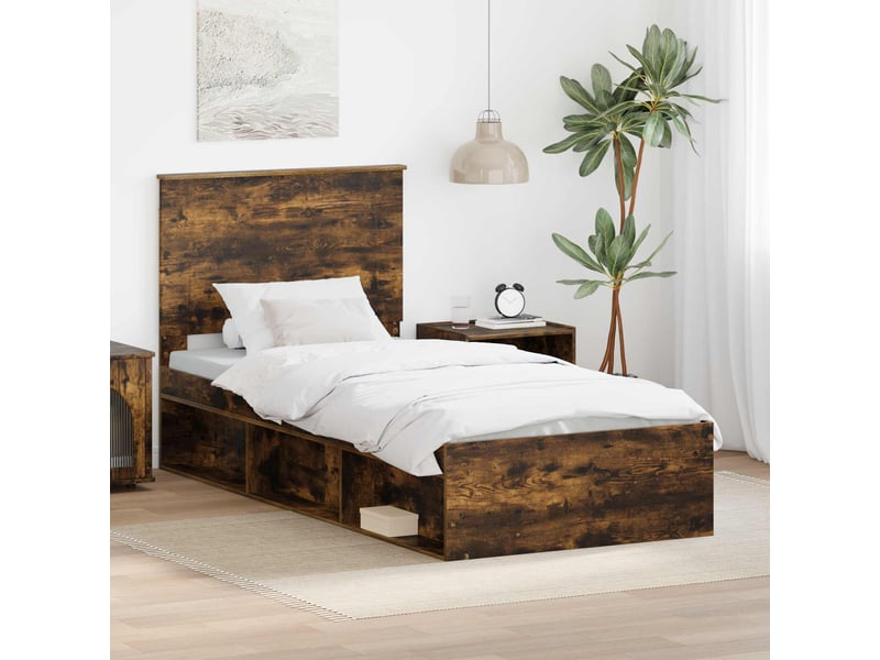  Lit adulte, lit simple, cadre de lit chêne fumé 90x190cm bois de pin massif cf6021  - Conforama B