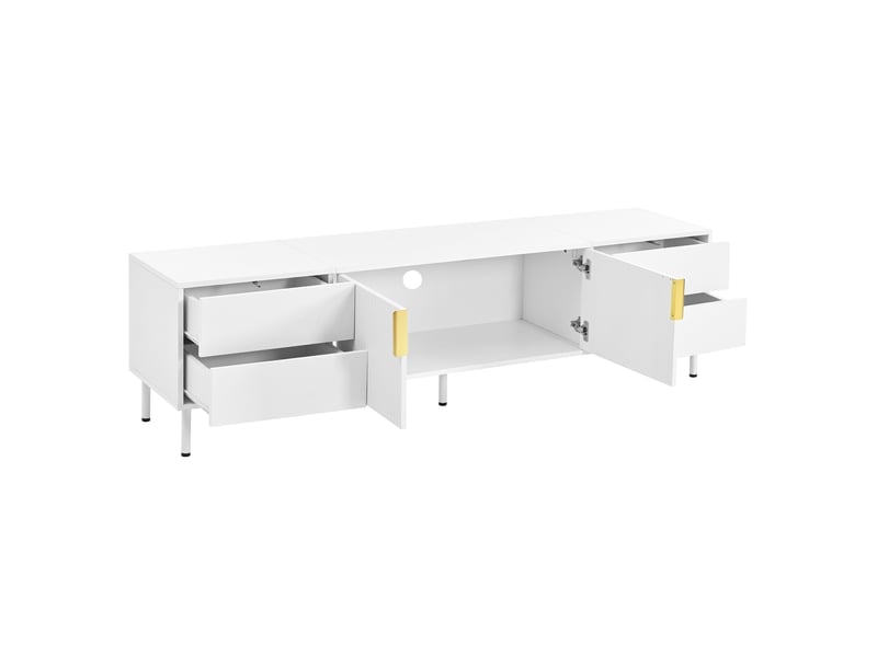 Meuble tv 180x40x49,5 cm avec 4 tiroirs et portes rainurées blanc - Conforama D