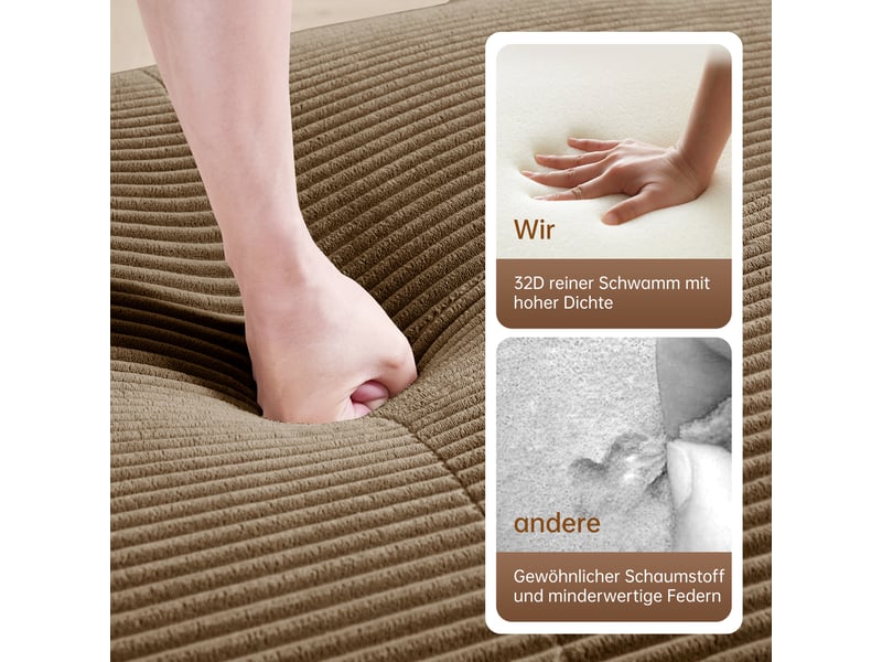  Canapé modulaire sans cadre en velours côtelé marron, sans montage, ergonomique et adapté aux animaux, accoudoirs extra-larges.  - Conforama E