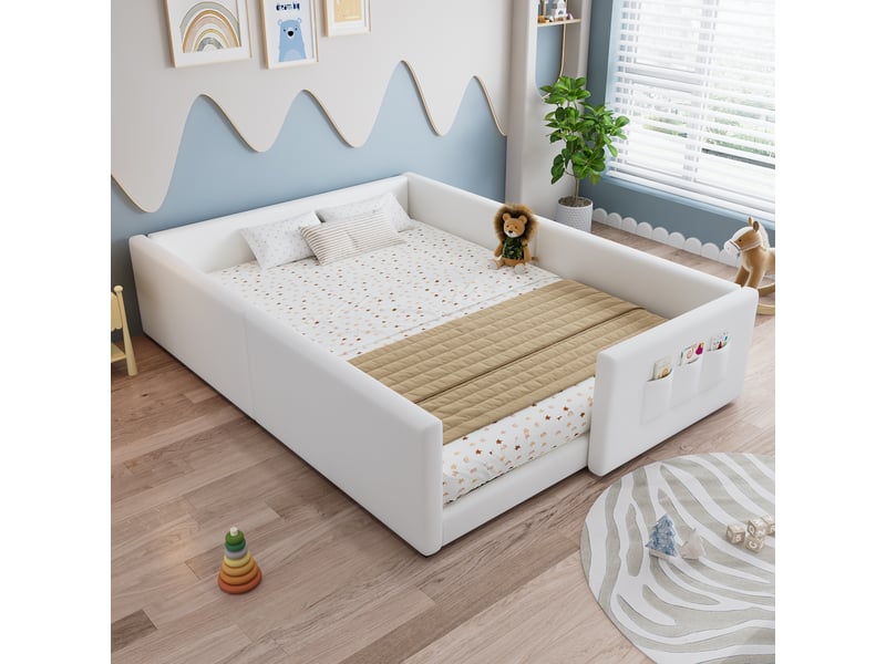  Lit enfant sécurité 140 x 200 cm avec rangement et revêtement pu blanc  - Conforama W