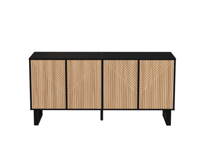  Buffet design contemporain noir et bois, meuble bas rangement 160x38x75 cm, structure métallique robuste  - Conforama A