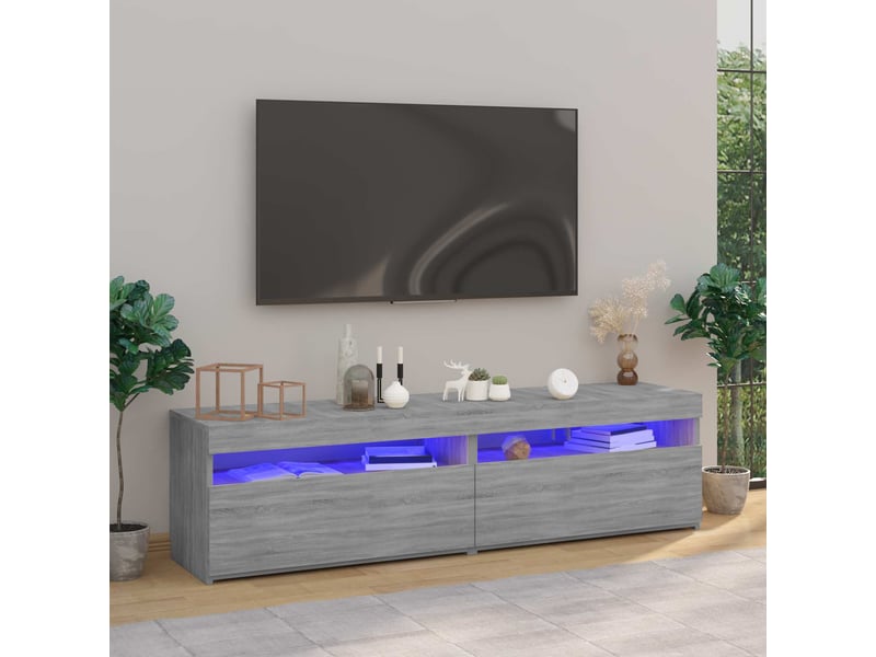  Meubles tv - banc tv - meuble de rangement avec lumières led 2 pcs sonoma gris 75x35x40 cm  - Conforama C