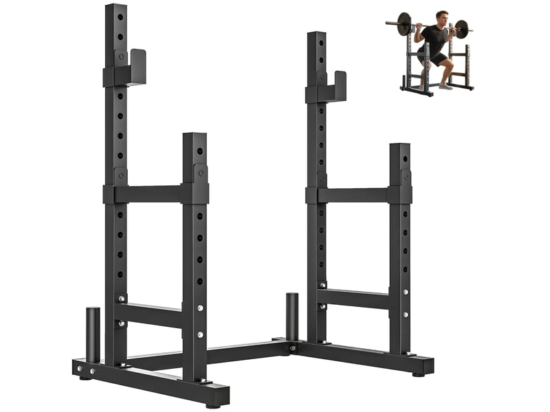 Support à haltères réglable à 2 niveaux avec porte-disques, acier, 110 x 91 x 145 cm, noir - Conforama A