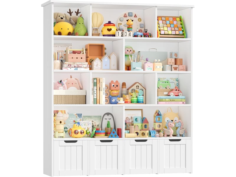  Meuble de rangement enfant bibliothèque enfant avec 11 étagères 4 tiroirs roulants rangement jouet 125.5x33x146cm blanc  - Conforama A