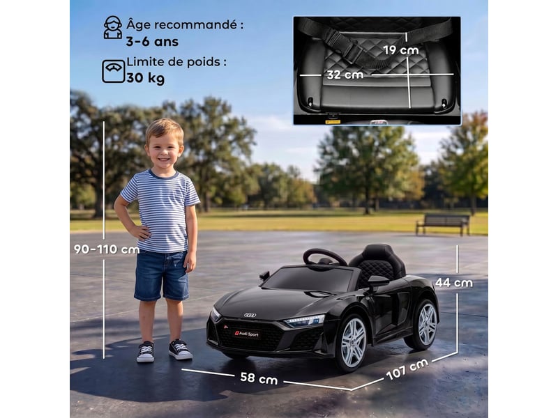  Voiture électrique enfants 12v audi r8 spyder 2 moteurs noir  - Conforama E