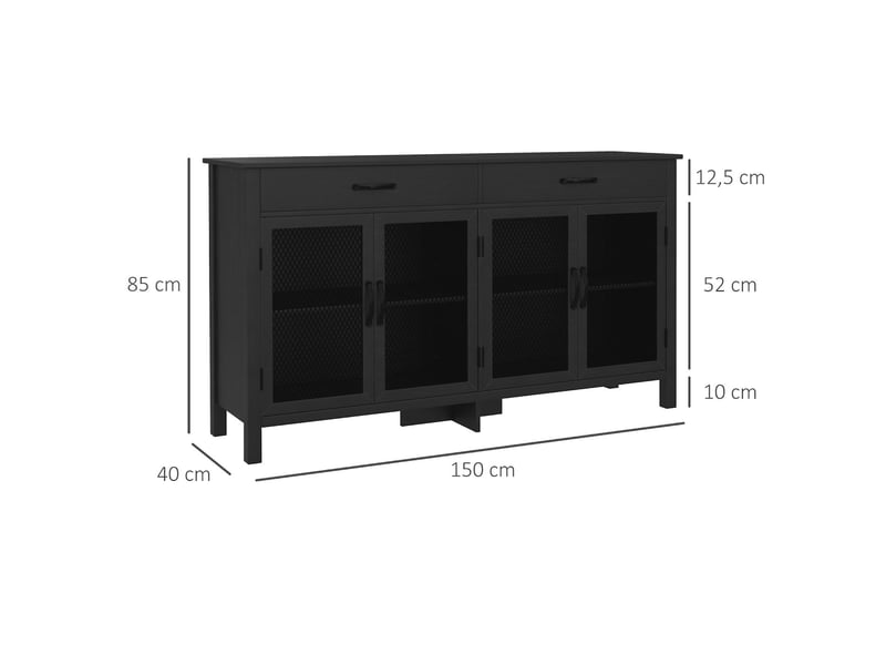  Buffet bas 4 portes 2 tiroirs étagères réglables noir 150 x 40 x 85 cm  - Conforama C