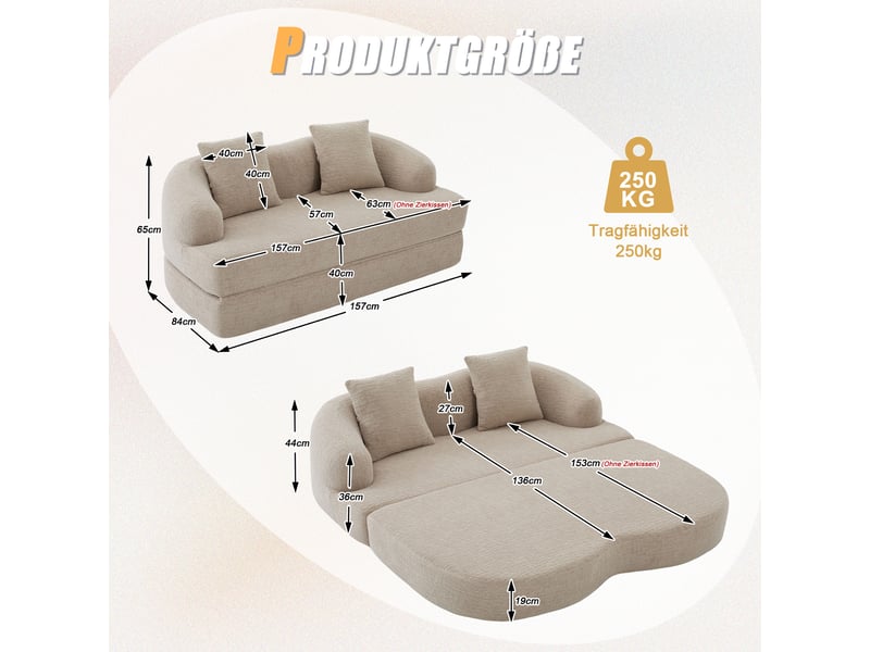 Canapé convertible 2 places chenille kaki - canapé-lit design moderne avec coussins inclus - Conforama C