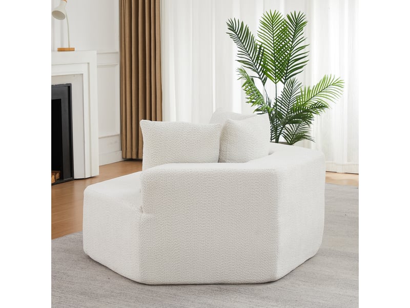 Canapé modulable 1 place hexagonal en chenille bouclée, avec 3 coussins, canapé lounge moderne pour salon et chambre - beige - Conforama D