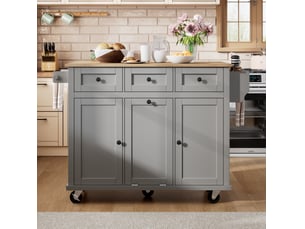 Desserte de cuisine à roulettes avec plan extensible, tiroirs, compartiment à déchets et porte-serviettes, gris