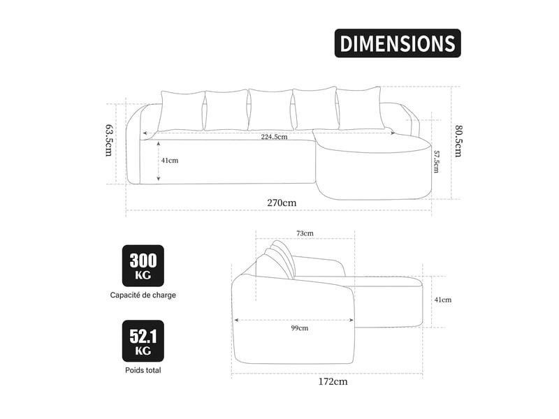  Canapé d'angle modulable en chenille 3 places gris - sans montage assise moelleuse  - Conforama C