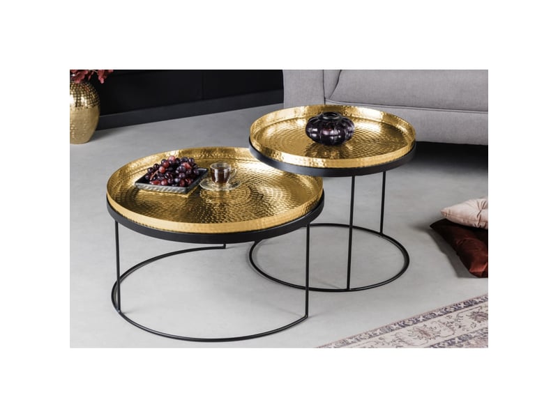 Tables basses gigognes vortex dorées aluminium – lot de 2 tables rondes design effet martelé - Conforama B