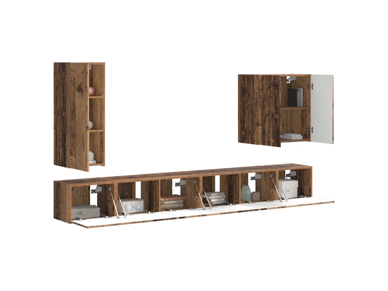  Ensemble de meuble tv - banc tv - meuble de rangement mural 6 pcs bois ancien  - Conforama C