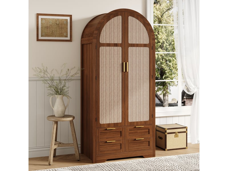 Armoire penderie 80x50x180 cm - grand rangement - avec tiroirs - mdf - pour chambre - garde-robe - mobilier fonctionnel - noyer CozyNest - Conforama B
