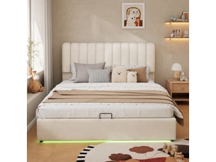 Lit coffre 140x200 cm <strong>WISHDOR</strong> <strong></strong> coloris beige
