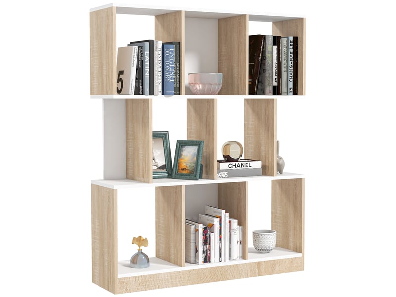  Bibliothèque à 8 niveaux pour salon et chambre, en bois, 100 x 27 x 124 cm, chêne et blanc  - Conforama A
