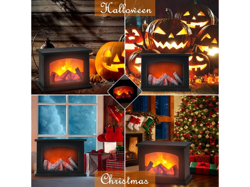  Cheminée factice avec effet de flamme led, adaptée aux décorations de noël intérieures et extérieures (sans fonction de chauffage, noire  - Conforama E