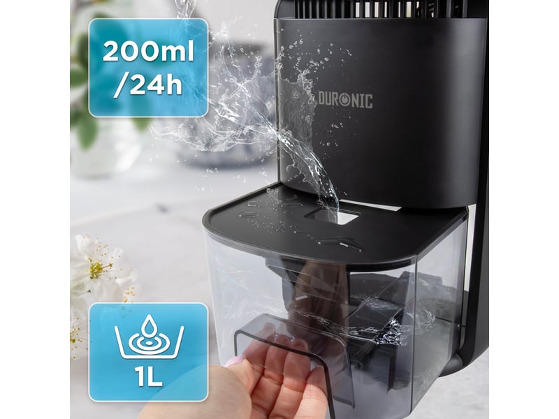 Duronic dh07 bk déshumidificateur 22,5w jusqu'à 200 ml d'eau par jour réservoir d'1 litre compact et silencieux idéal pour petits espaces - Conforama D