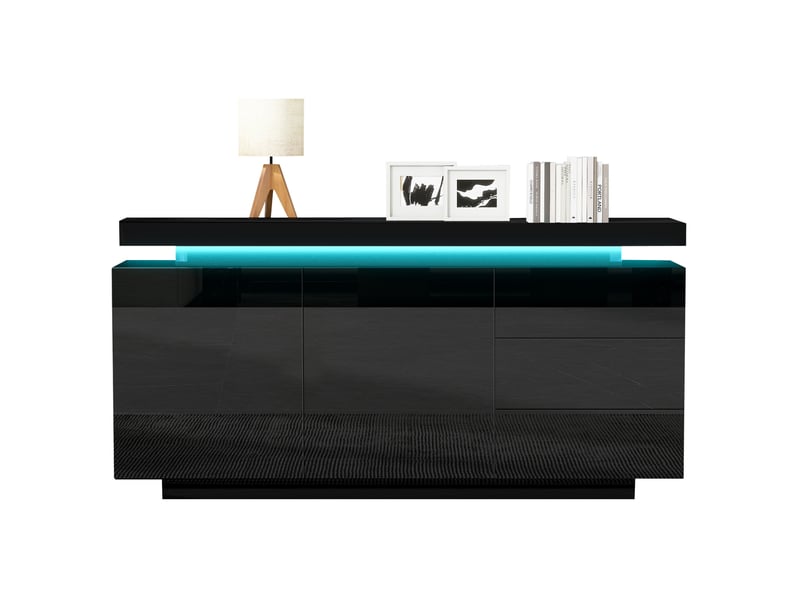  Buffet bas modenvie led rgb 140 x 35 x 72,5 cm 2 portes 3 tiroirs noir  - Conforama A