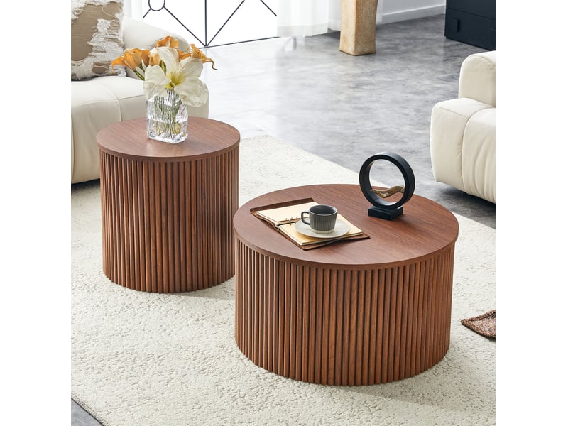  Ensemble de table basse gigognes rondes, rangement intégré, mdf, coloris marron  - Conforama B