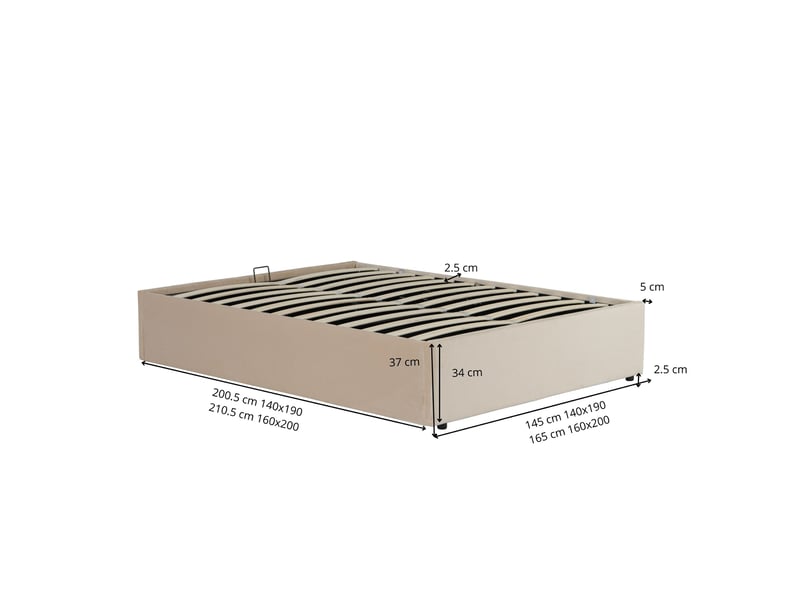  Lit coffre 140x190 velours taupe terre de nuit  - Conforama D