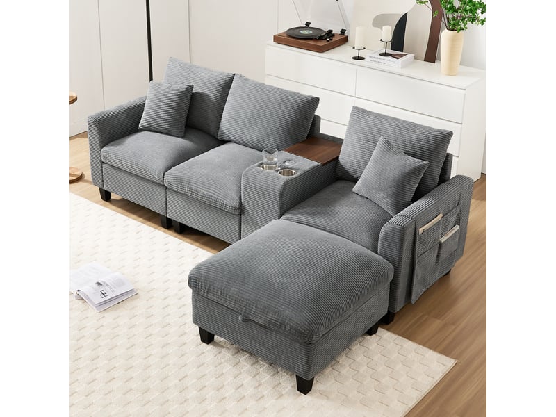  Canapé d'angle, canapé convertible, rangements dans les accoudoirs, porte-gobelets, usb, design moderne, appartement, pour salon  - Conforama C